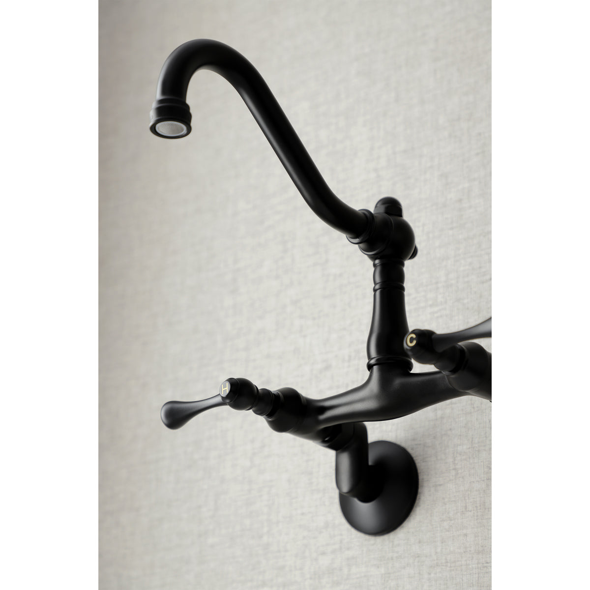 Kingston Brass KS322BLAC Vintage 6&quot; Adjustable Center Wall Mount Kitchen Faucet