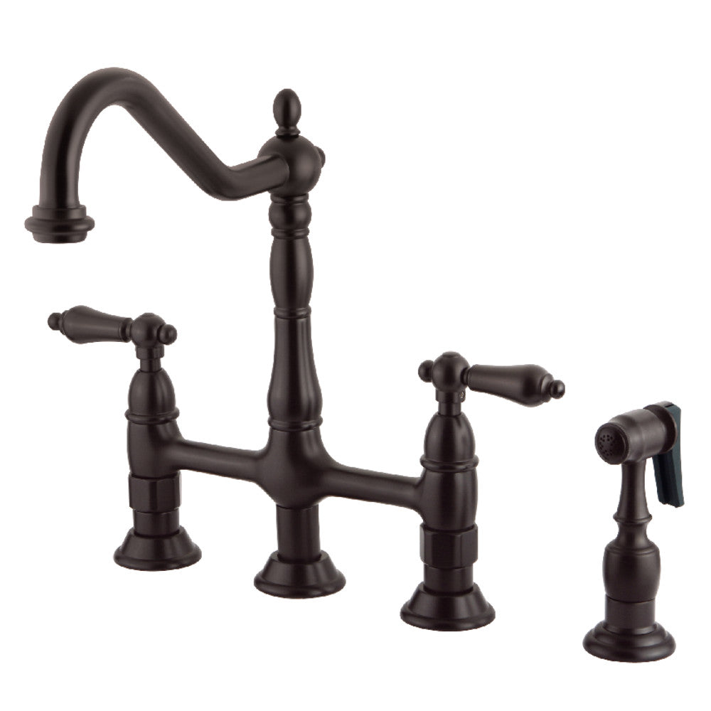 Kingston Brass KS1275ALBS Heritage Bridge Kitchen Faucet with Brass Sprayer