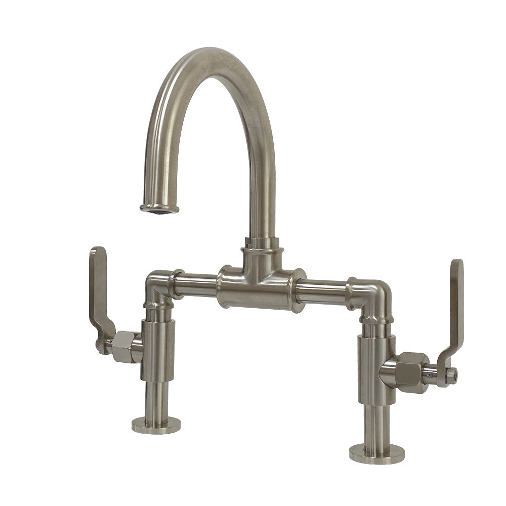 Kingston Brass KS2171KL Whitaker Industrial Style Bridge Bathroom Faucet with Pop-Up Drain