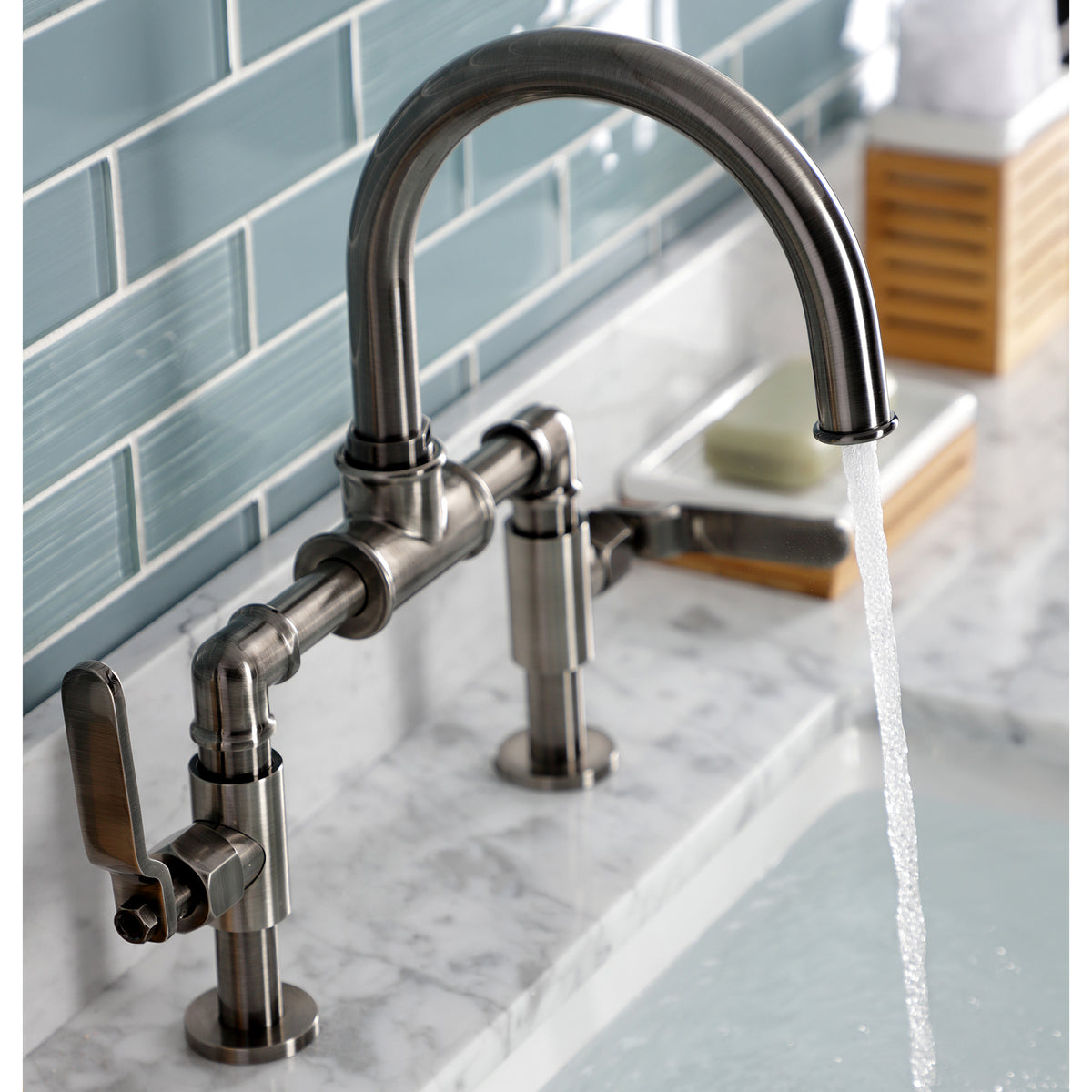 Kingston Brass KS2171KL Whitaker Industrial Style Bridge Bathroom Faucet with Pop-Up Drain