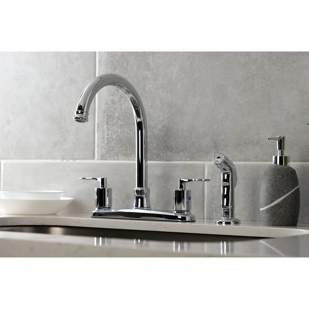 Kingston Brass FB7798SVLSP Serena Centerset Kitchen Faucet with Plastic Sprayer