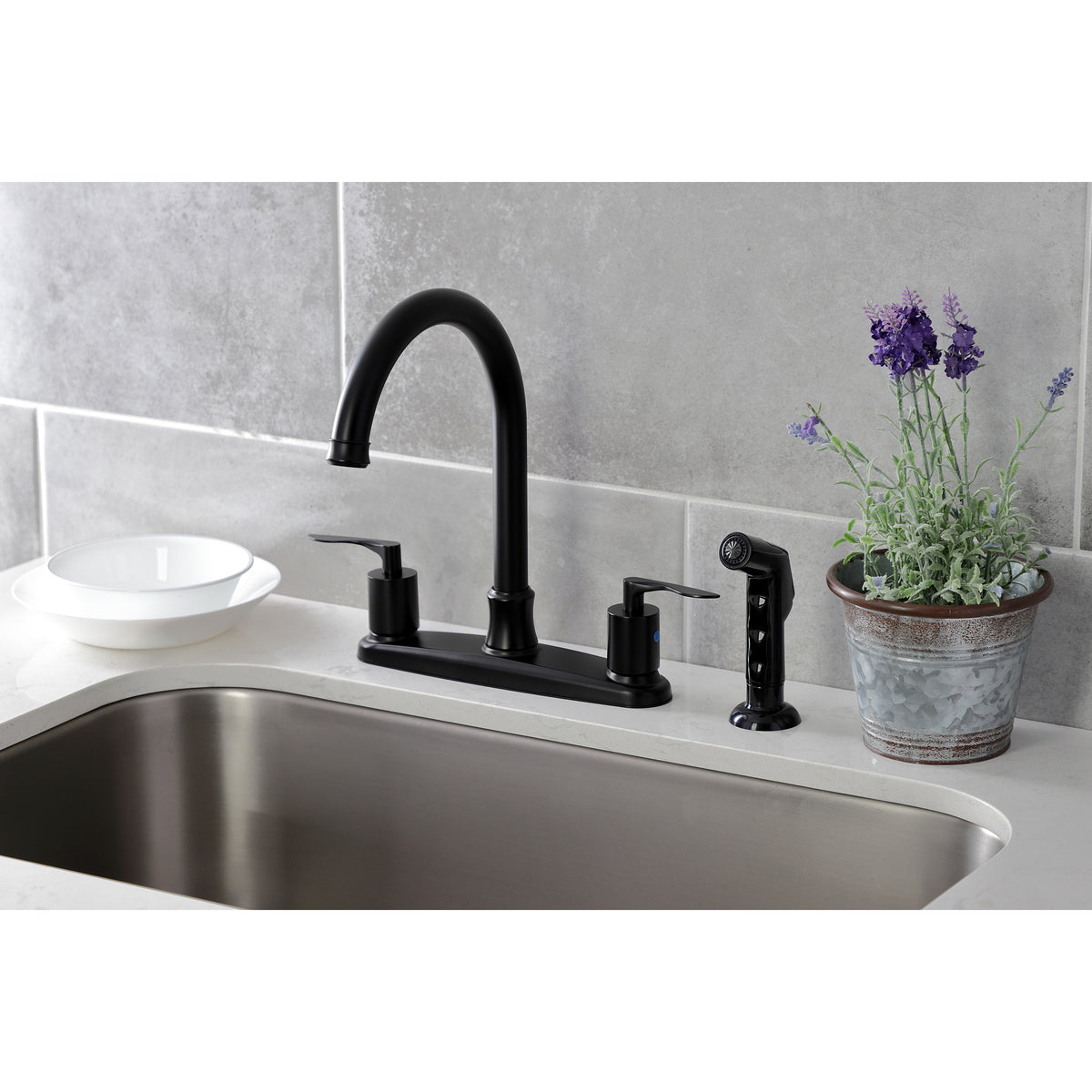 Kingston Brass FB7798SVLSP Serena Centerset Kitchen Faucet with Plastic Sprayer