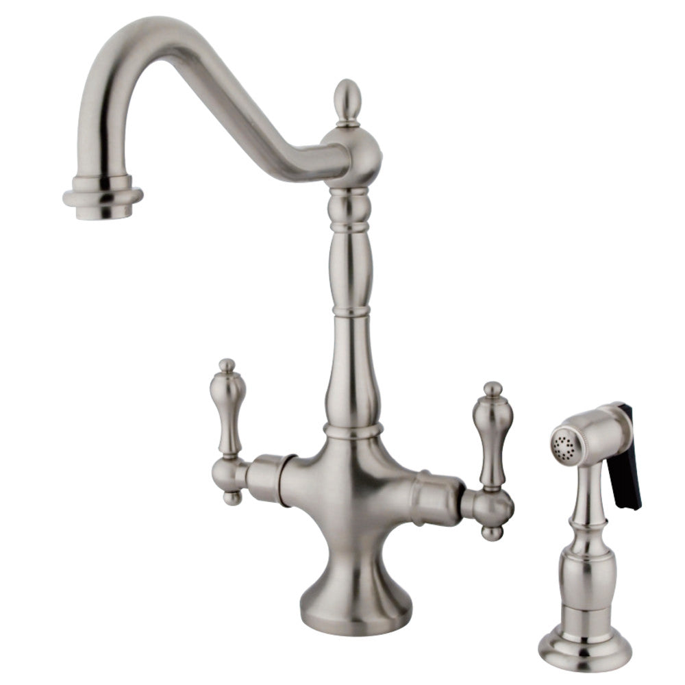 Kingston Brass KS1778ALBS Heritage 2-Handle Kitchen Faucet with Brass Sprayer