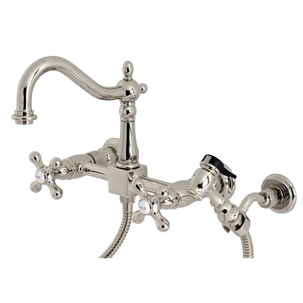 Kingston Brass KS1265AXBS Heritage Wall Mount Bridge Kitchen Faucet with Brass Sprayer