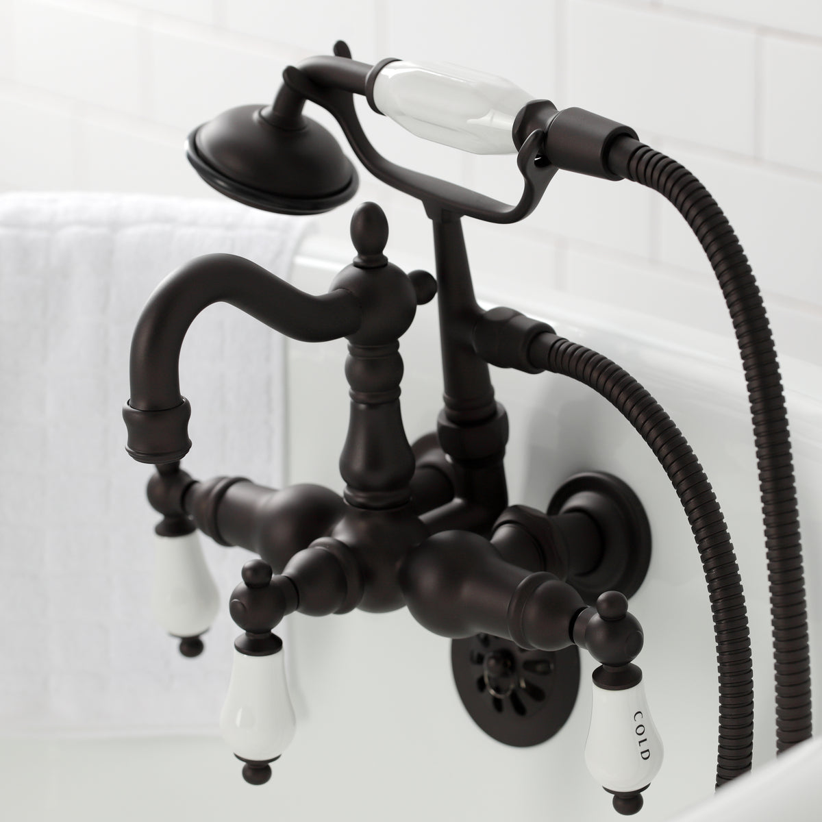 Heritage 3-3/8&quot; Tub Wall Mount Clawfoot Tub Faucet with Hand Shower