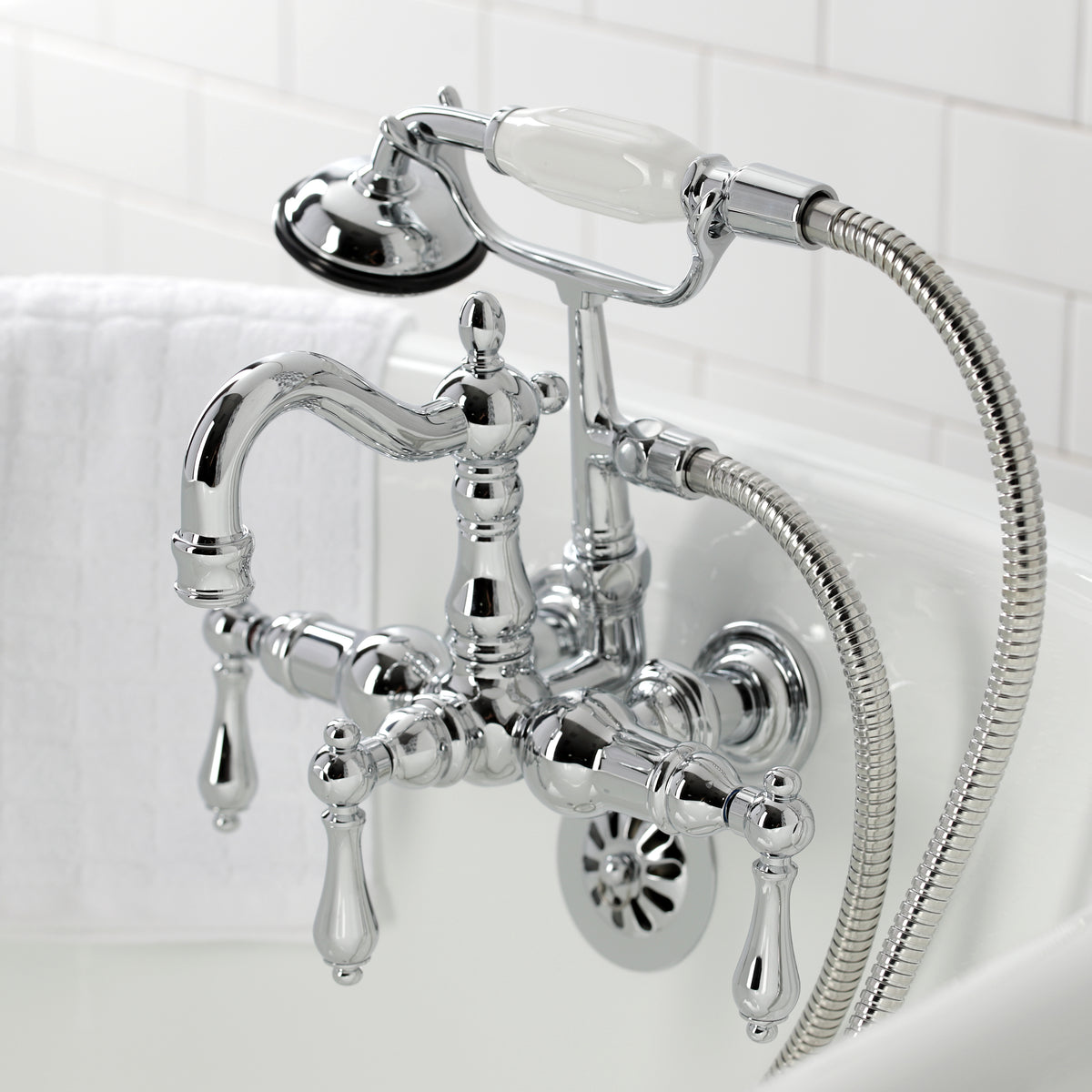 Heritage 3-3/8&quot; Tub Wall Mount Clawfoot Tub Faucet with Hand Shower
