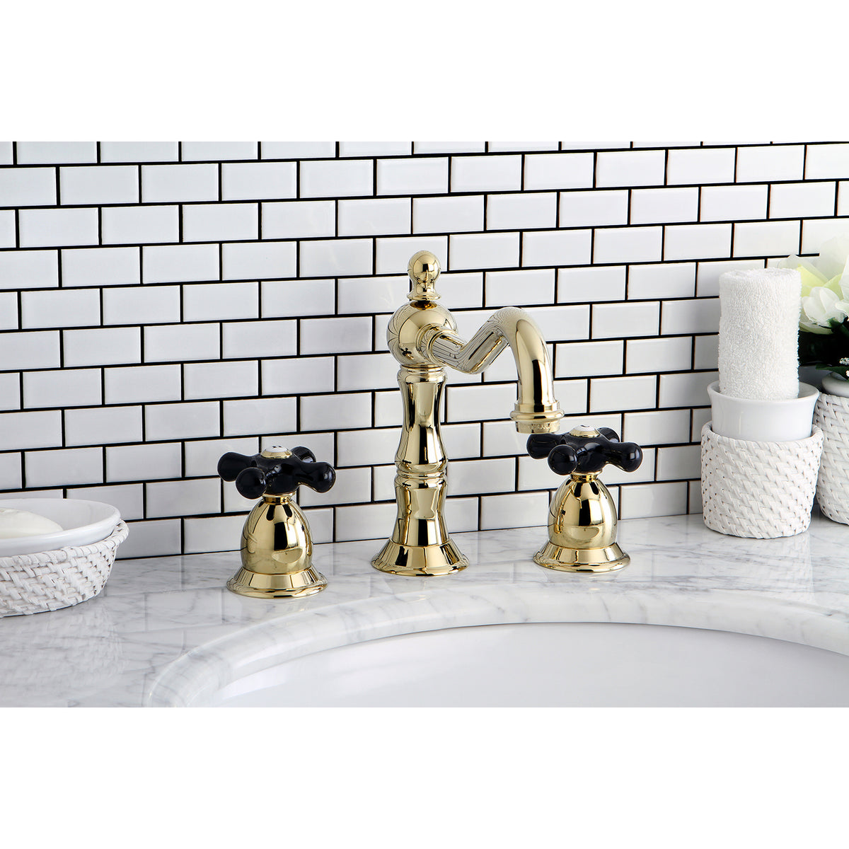Kingston Brass KS1971PKX Duchess Widespread Bathroom Faucet with Brass Pop-Up