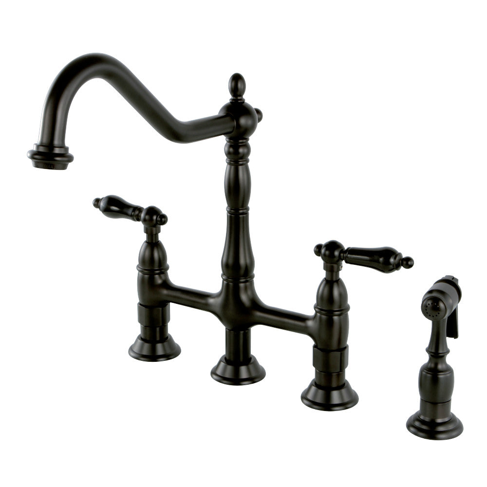 Kingston Brass KS1270PKLBS Duchess Bridge Kitchen Faucet with Brass Sprayer