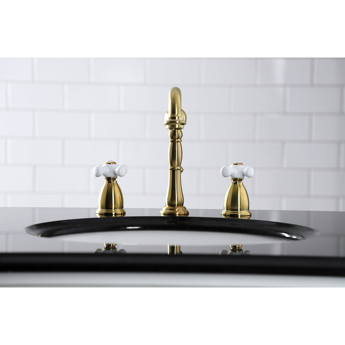 Kingston Brass KB1976PX Heritage Widespread Bathroom Faucet with Brass Pop-Up