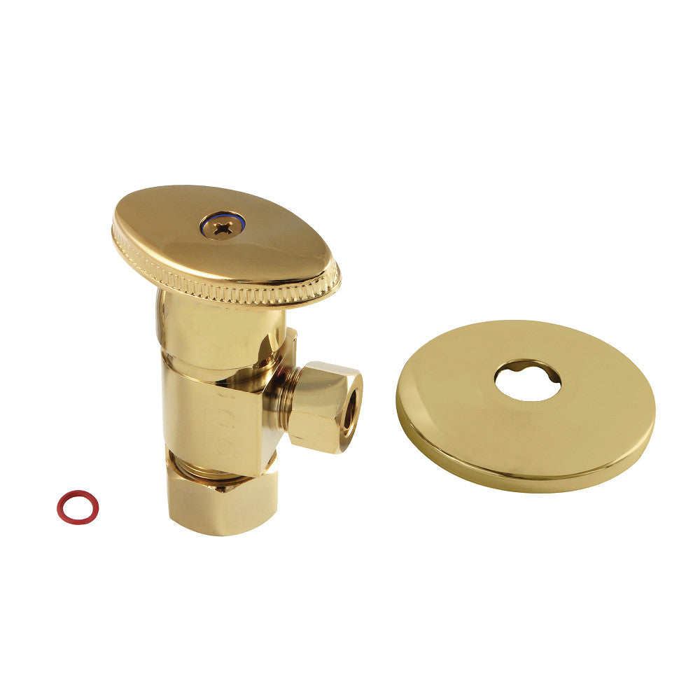 Kingston Brass 5/8&quot;O.D x 3/8&quot; O.D Anti-Seize Deluxe Quarter Turn Ceramic Hardisc Cartridge Angle Stop with Flange