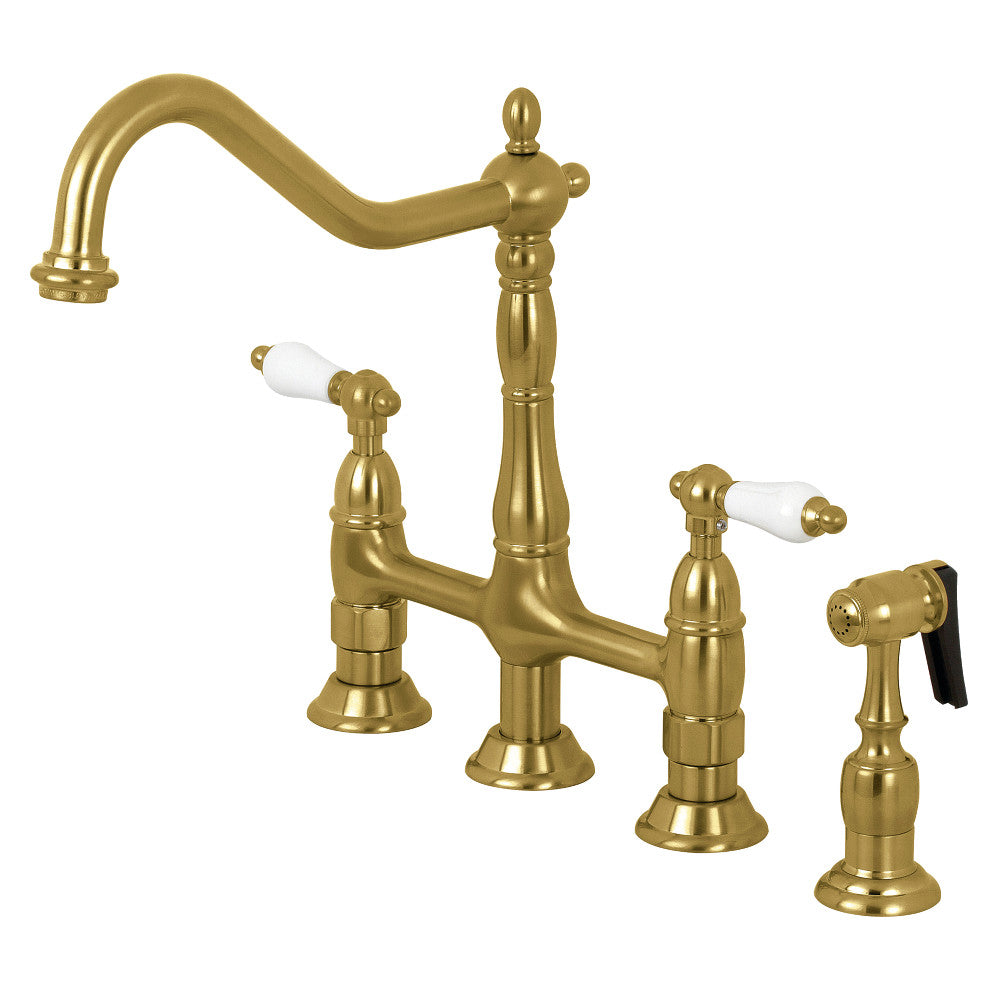 Kingston Brass KS1276PLBS Heritage Bridge Kitchen Faucet with Brass Sprayer