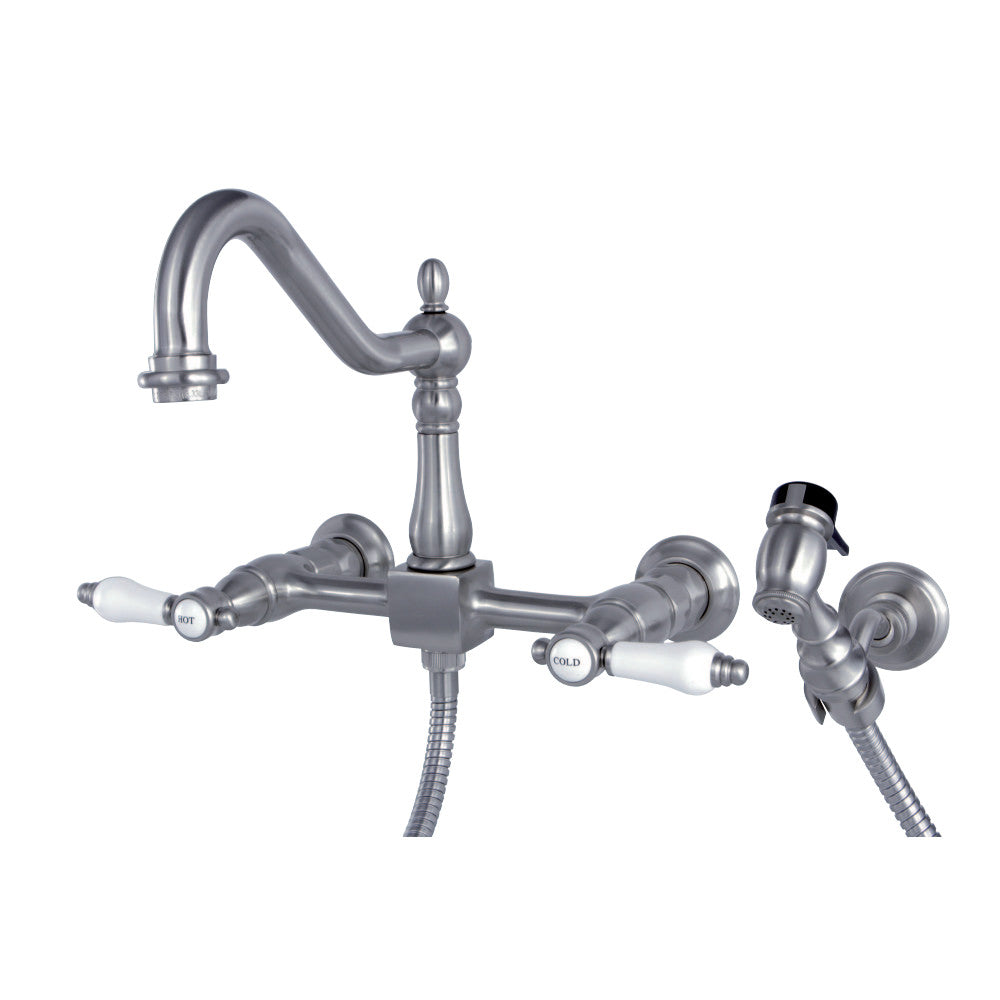 Kingston Brass KS1241BPLBS Bel-Air Wall Mount Bridge Kitchen Faucet with Brass Spray