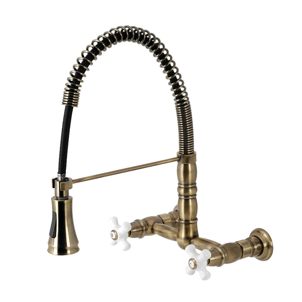 Gourmetier GS1243PX Heritage Two-Handle Wall-Mount Pull-Down Sprayer Kitchen Faucet