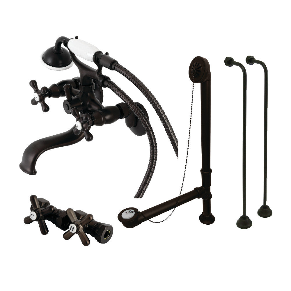 Vintage Wall Mount Clawfoot Tub Faucet Package with Supply Line