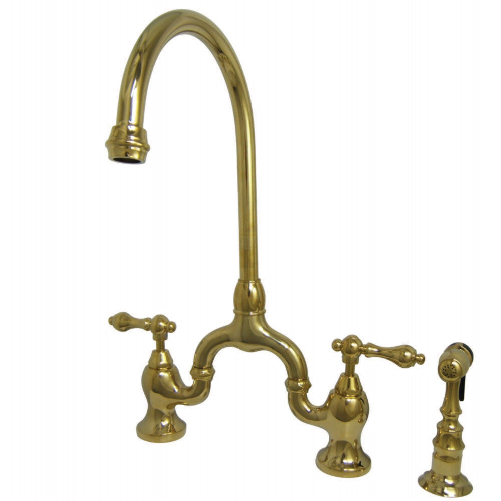 Kingston Brass KS7792ALBS English Country Kitchen Bridge Faucet with Brass Sprayer