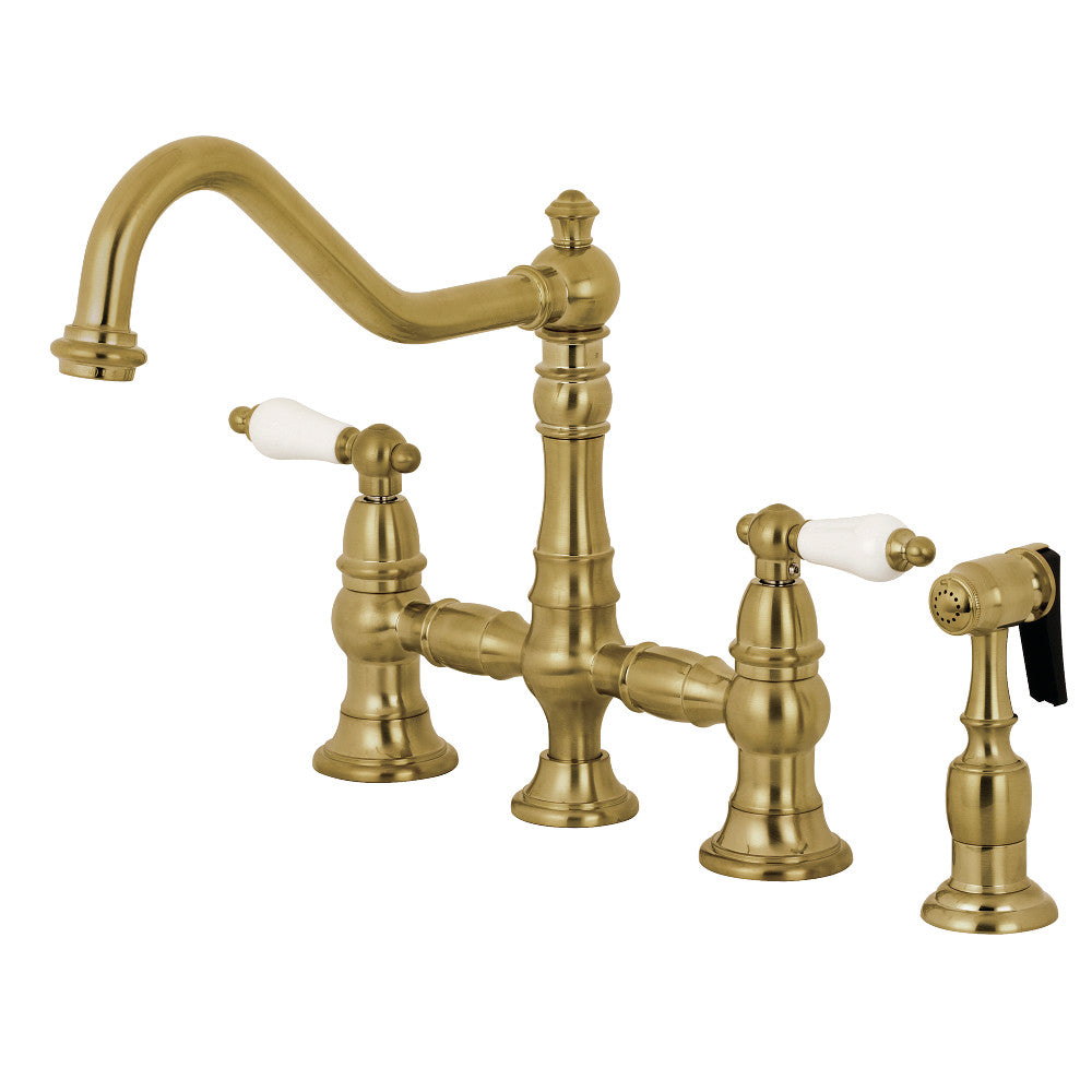 Kingston Brass KS3270PLBS Restoration 8&quot; Bridge Kitchen Faucet with Sprayer