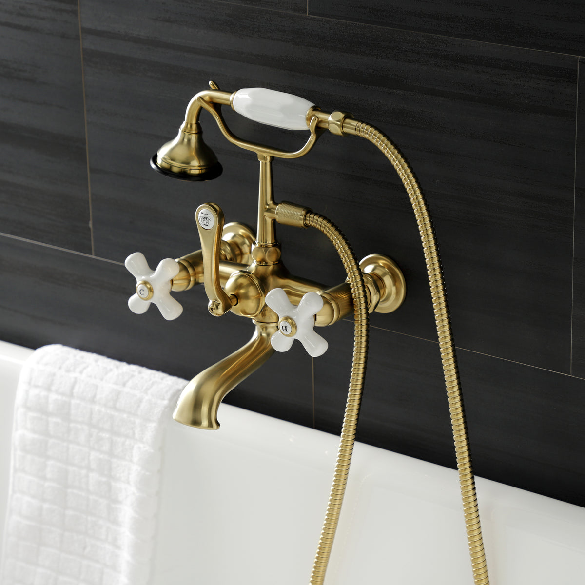 Aqua Vintage 7-Inch Wall Mount Tub Faucet with Hand Shower