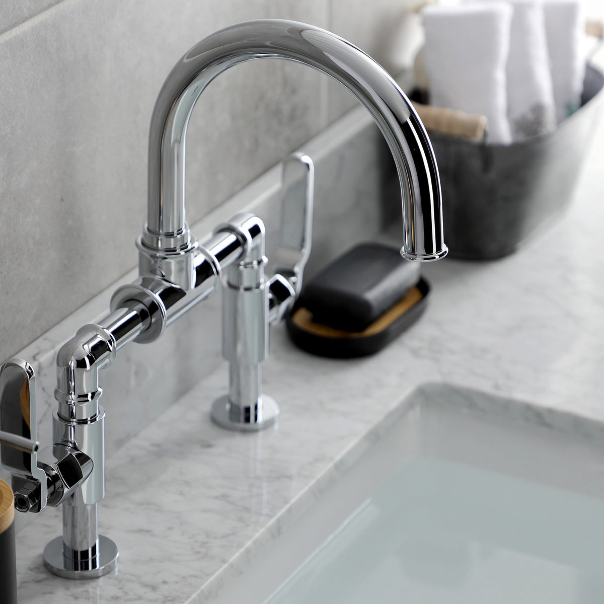 Kingston Brass KS2171KL Whitaker Industrial Style Bridge Bathroom Faucet with Pop-Up Drain