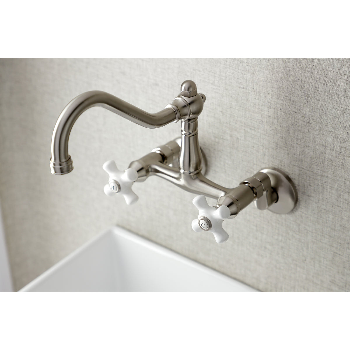 Kingston Brass KS3222PX Vintage 6&quot; Adjustable Center Wall Mount Kitchen Faucet