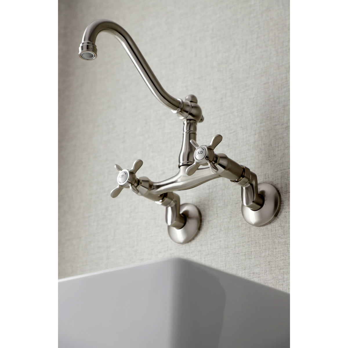 Kingston Brass KS3228BEX 6-Inch Adjustable Center Wall Mount Kitchen Faucet