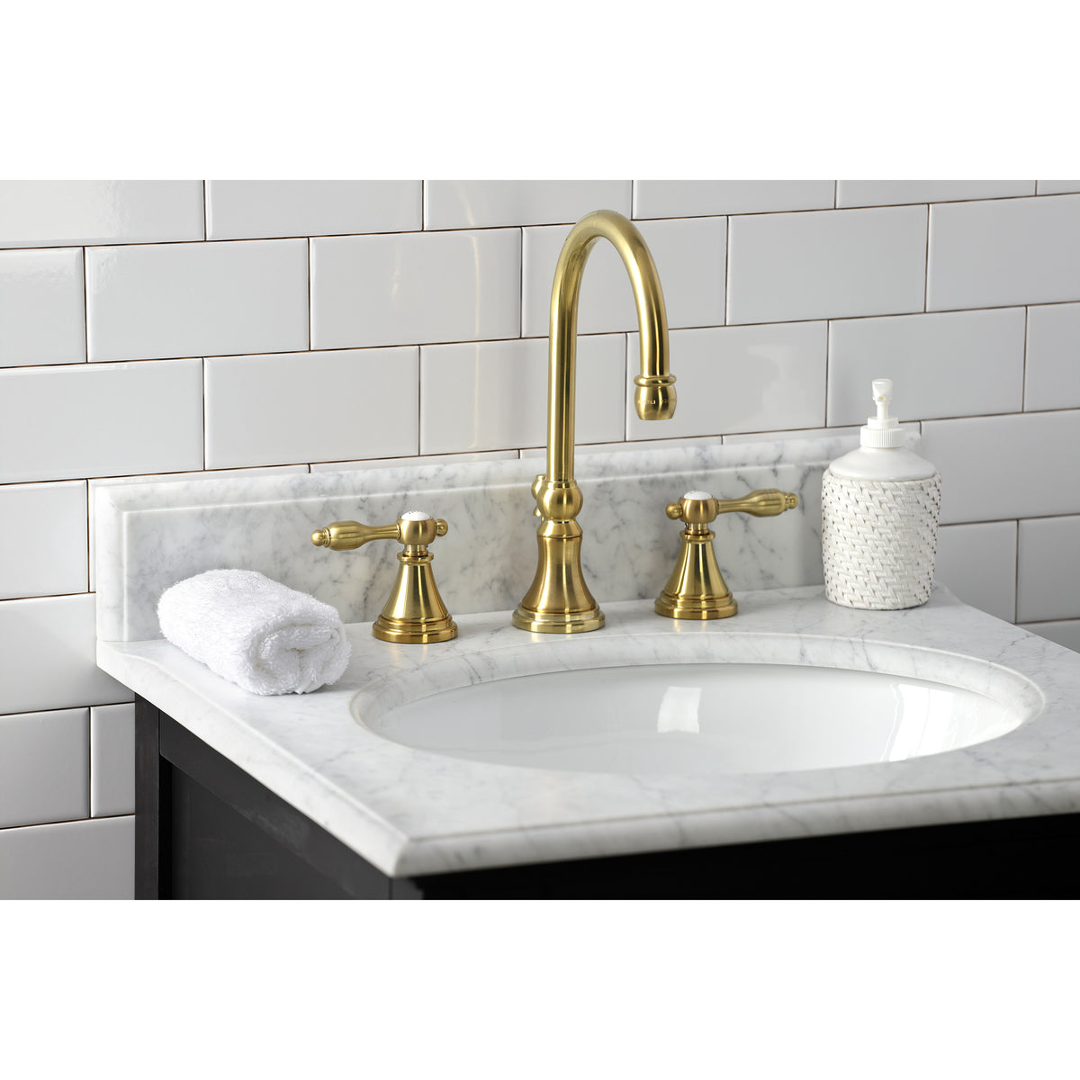 Kingston Brass KS2981TAL Tudor Widespread Bathroom Faucet with Brass Pop-Up