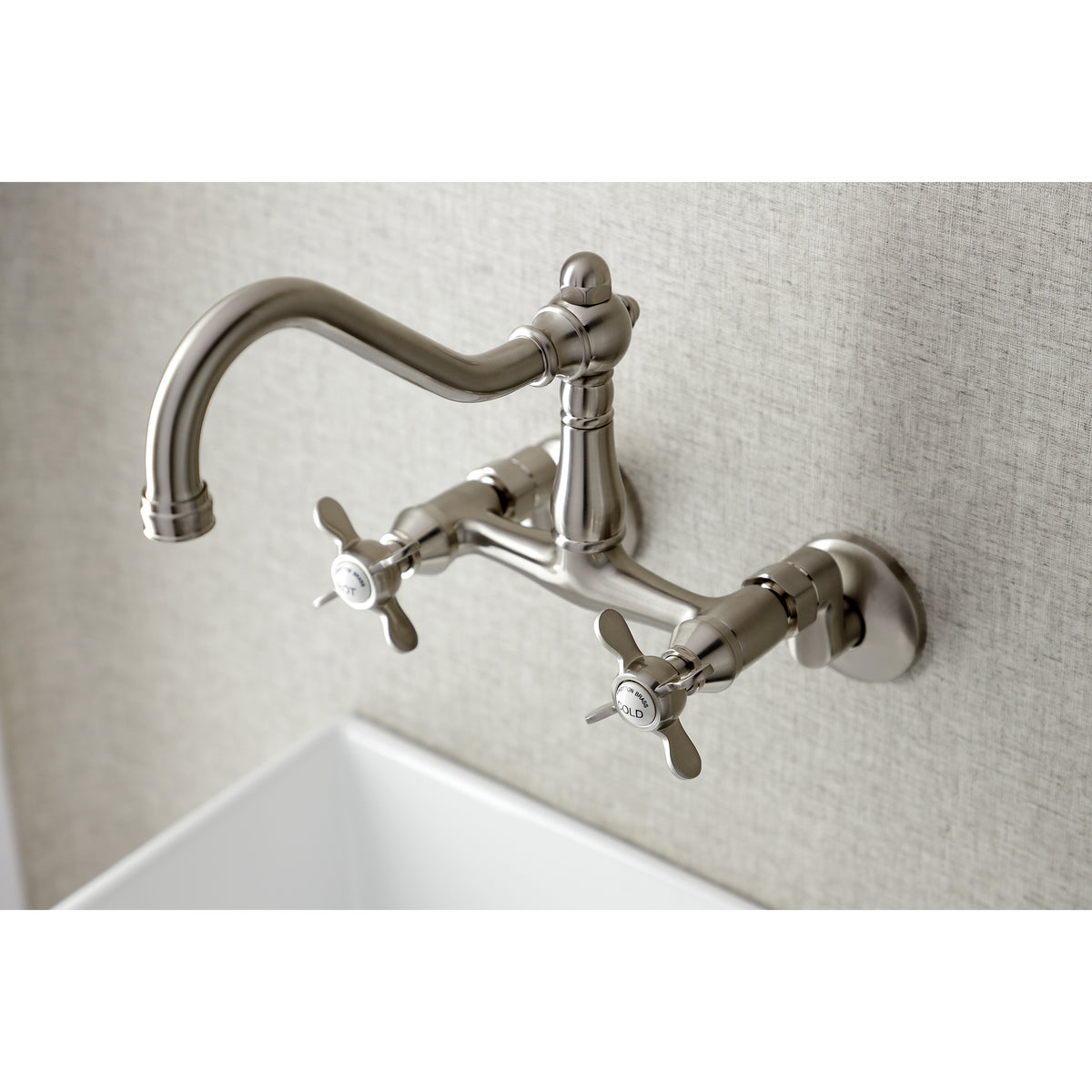 Kingston Brass KS3228BEX 6-Inch Adjustable Center Wall Mount Kitchen Faucet