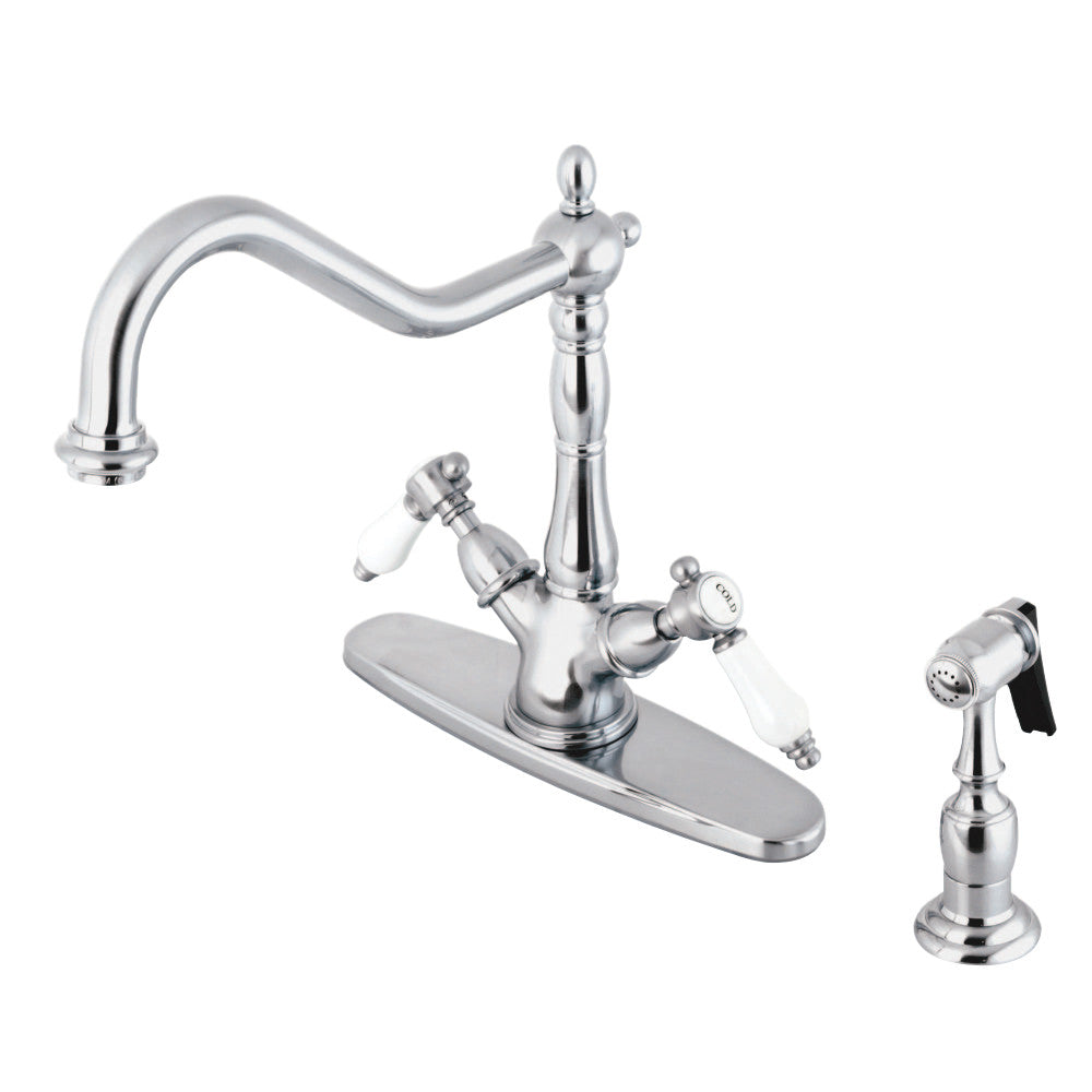 Kingston Brass KS1235BPLBS Mono Deck Mount Kitchen Faucet with Brass Sprayer