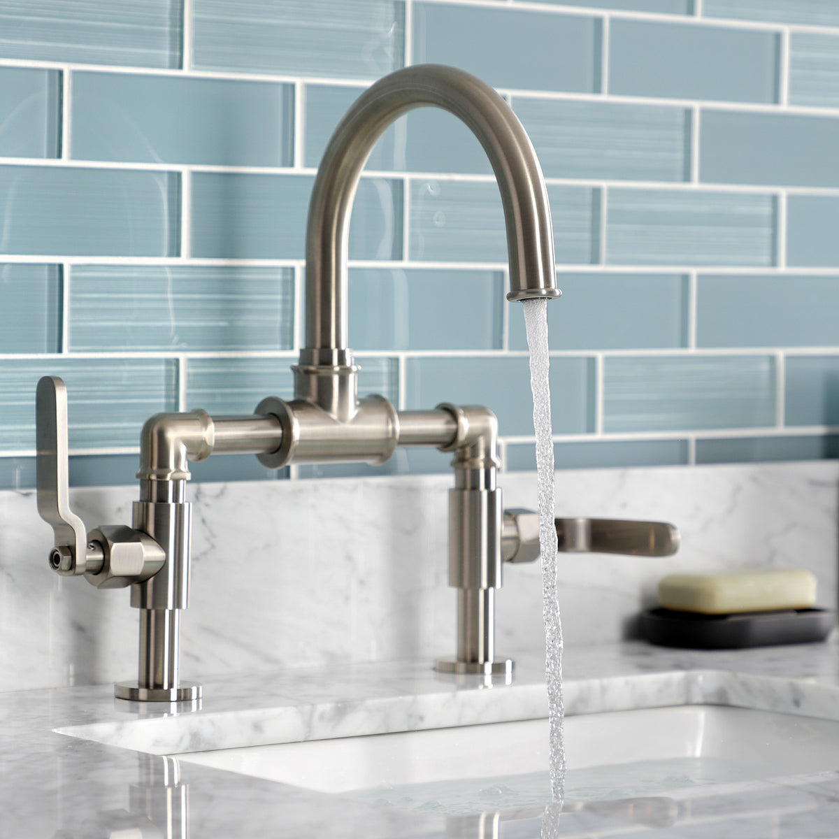 Kingston Brass KS2171KL Whitaker Industrial Style Bridge Bathroom Faucet with Pop-Up Drain