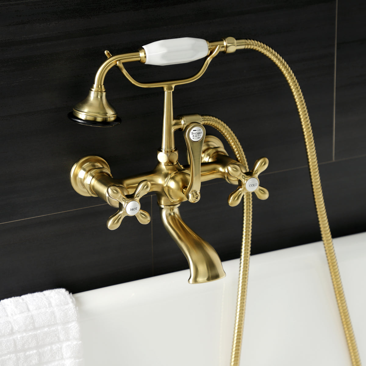 Aqua Vintage 7-Inch Wall Mount Tub Faucet with Hand Shower