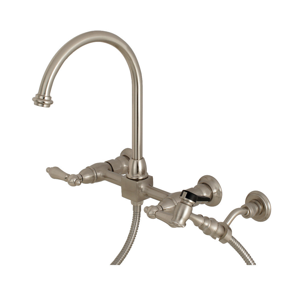 Kingston Brass KS1291ALBS Restoration Wall Mount Bridge Kitchen Faucet with Brass Sprayer