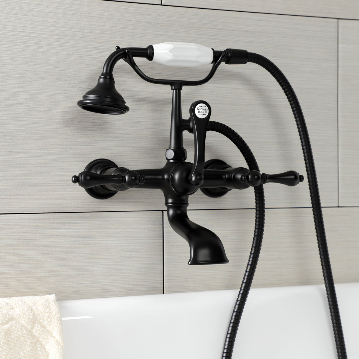 Aqua Vintage 7-Inch Wall Mount Tub Faucet with Hand Shower