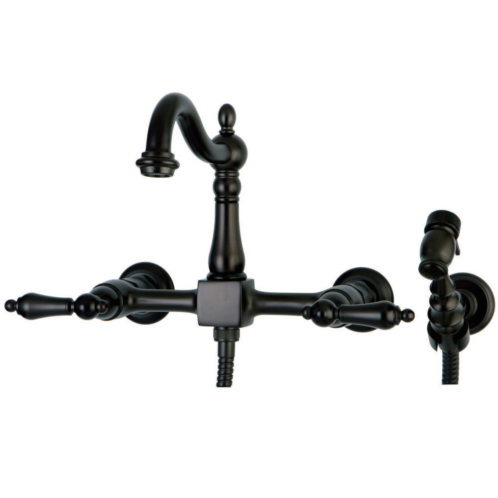 Kingston Brass KS1260ALBS Heritage Wall Mount Bridge Kitchen Faucet with Brass Sprayer
