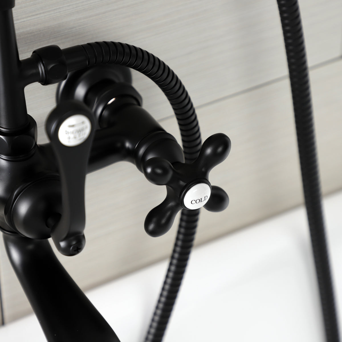 Aqua Vintage 7-Inch Wall Mount Tub Faucet with Hand Shower