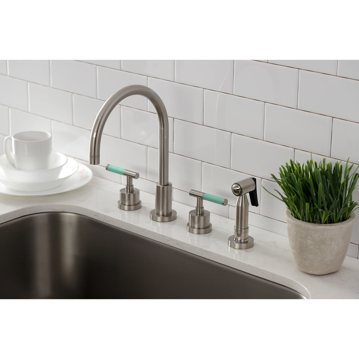 Kingston Brass KS8728CKLBS Kaiser Widespread Kitchen Faucet with Brass Sprayer