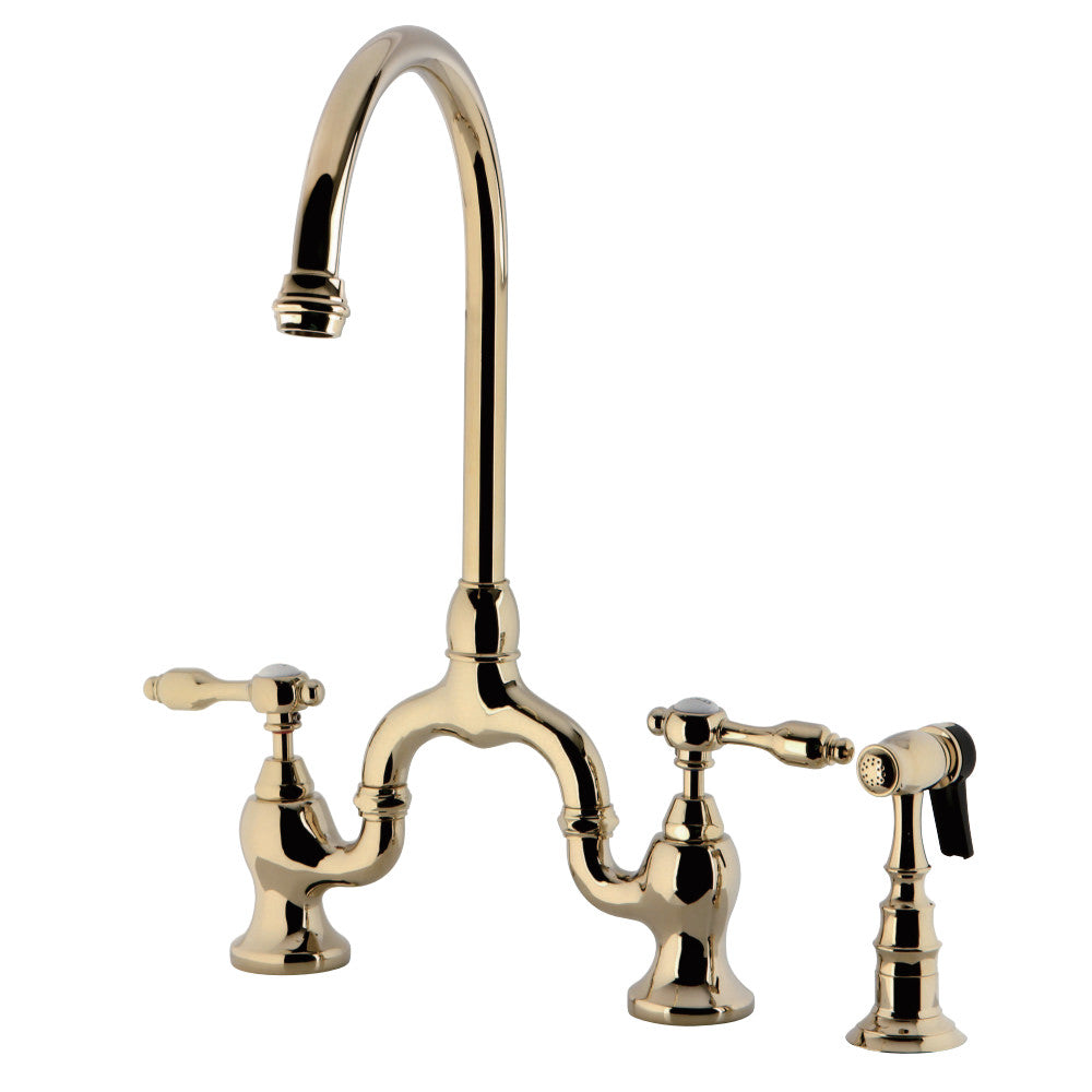 Kingston Brass KS7795TALBS Bridge Kitchen Faucet with Brass Sprayer
