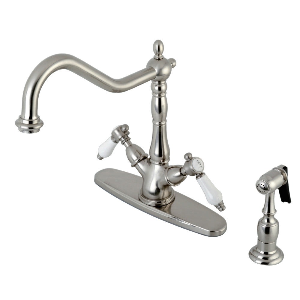 Kingston Brass KS1235BPLBS Mono Deck Mount Kitchen Faucet with Brass Sprayer