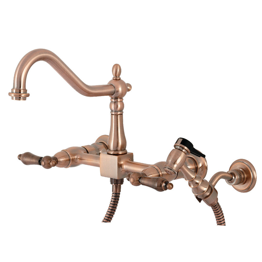 Kingston Brass KS1246ALBS Heritage Wall Mount Bridge Kitchen Faucet with Brass Spray