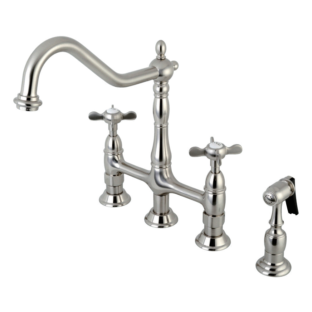 Kingston Brass KS1272BEXBS Essex Bridge Kitchen Faucet with Brass Sprayer