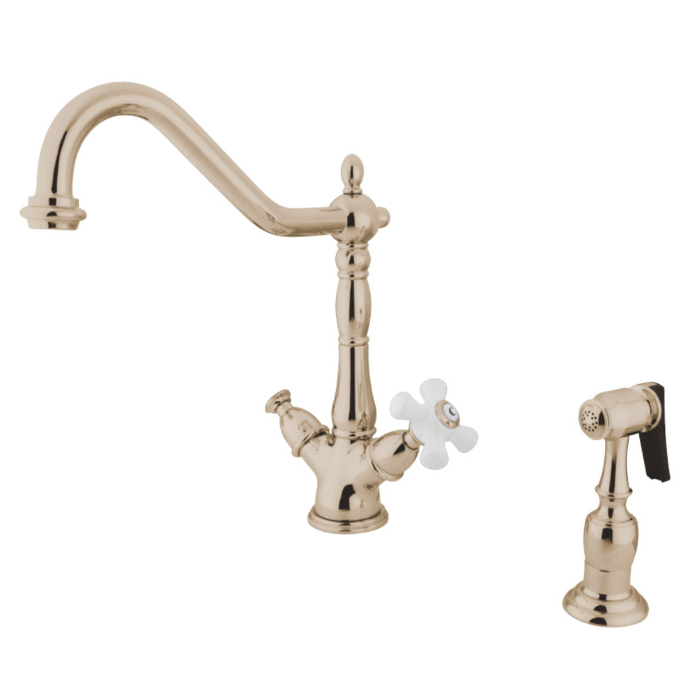Kingston Brass KS1231PXBS Heritage 2-Handle Kitchen Faucet with Brass Sprayer and 8-Inch Plate