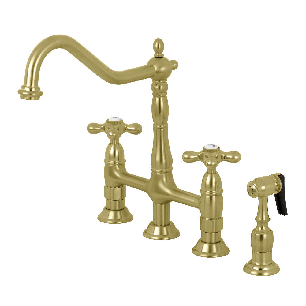 Kingston Brass KS1270AXBS Heritage Bridge Kitchen Faucet with Brass Sprayer