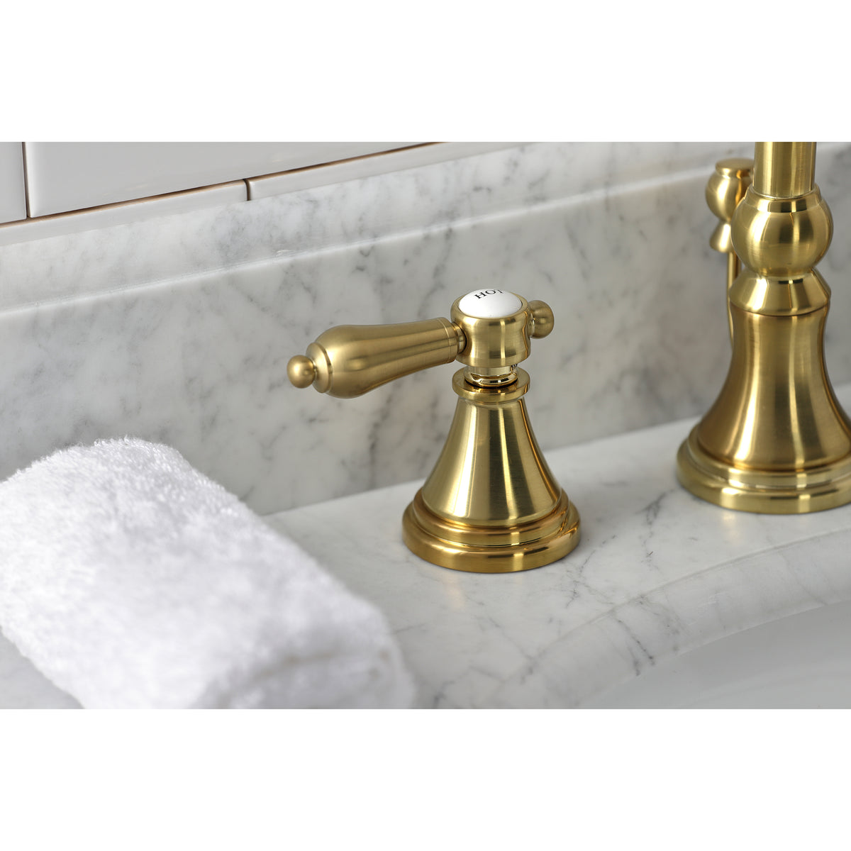 Kingston Brass KS2981BAL Heirloom Widespread Bathroom Faucet with Brass Pop-Up