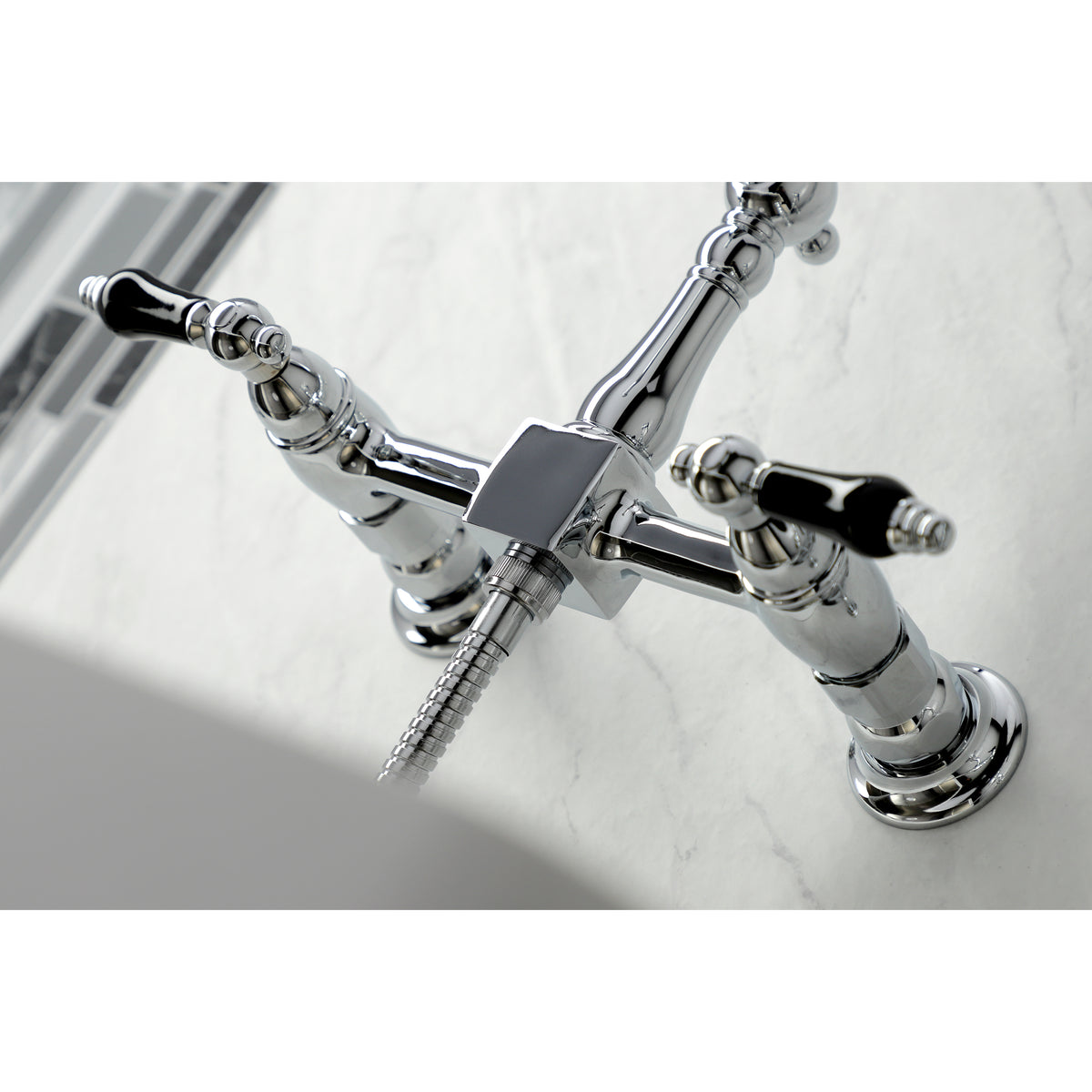 Kingston Brass KS1262PKLBS Duchess Wall Mount Bridge Kitchen Faucet with Brass Sprayer