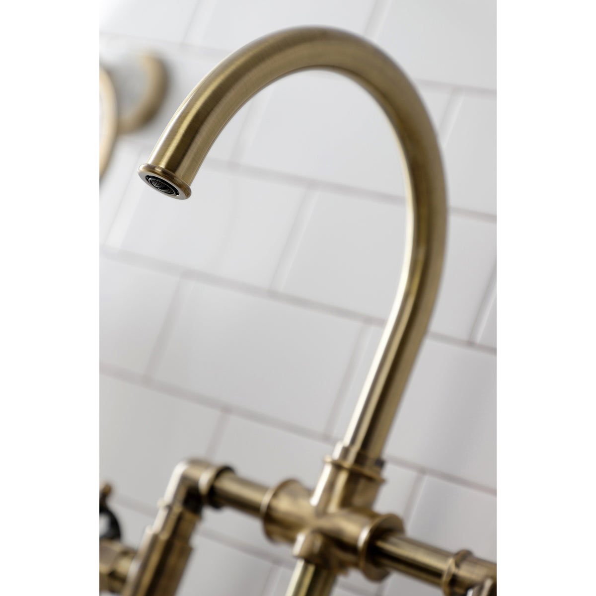 Kingston Brass KS2330RX Belknap Industrial Style Bridge Kitchen Faucet with Brass Sprayer