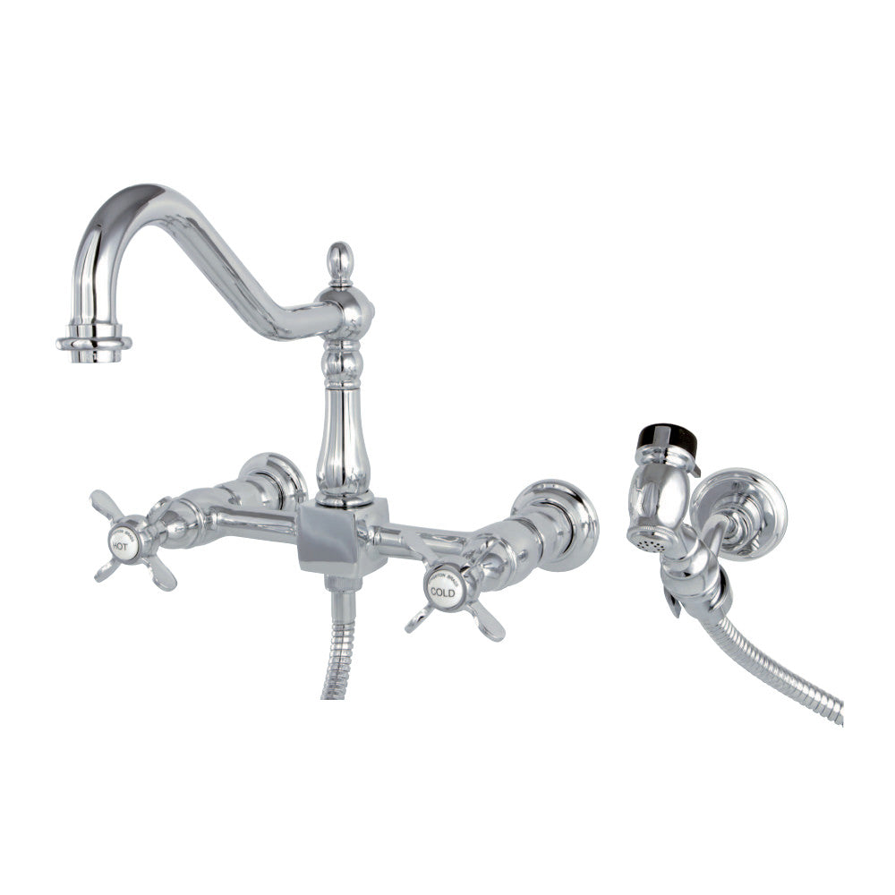 Kingston Brass KS1245BEXBS Essex Wall Mount Bridge Kitchen Faucet with Brass Spray