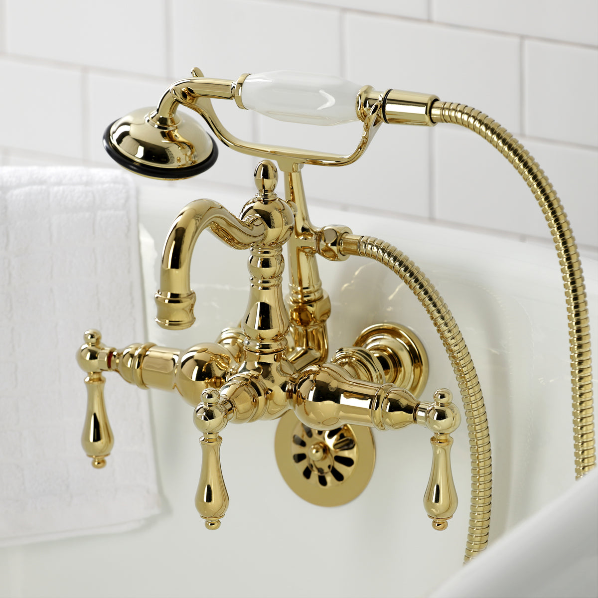 Heritage 3-3/8&quot; Tub Wall Mount Clawfoot Tub Faucet with Hand Shower