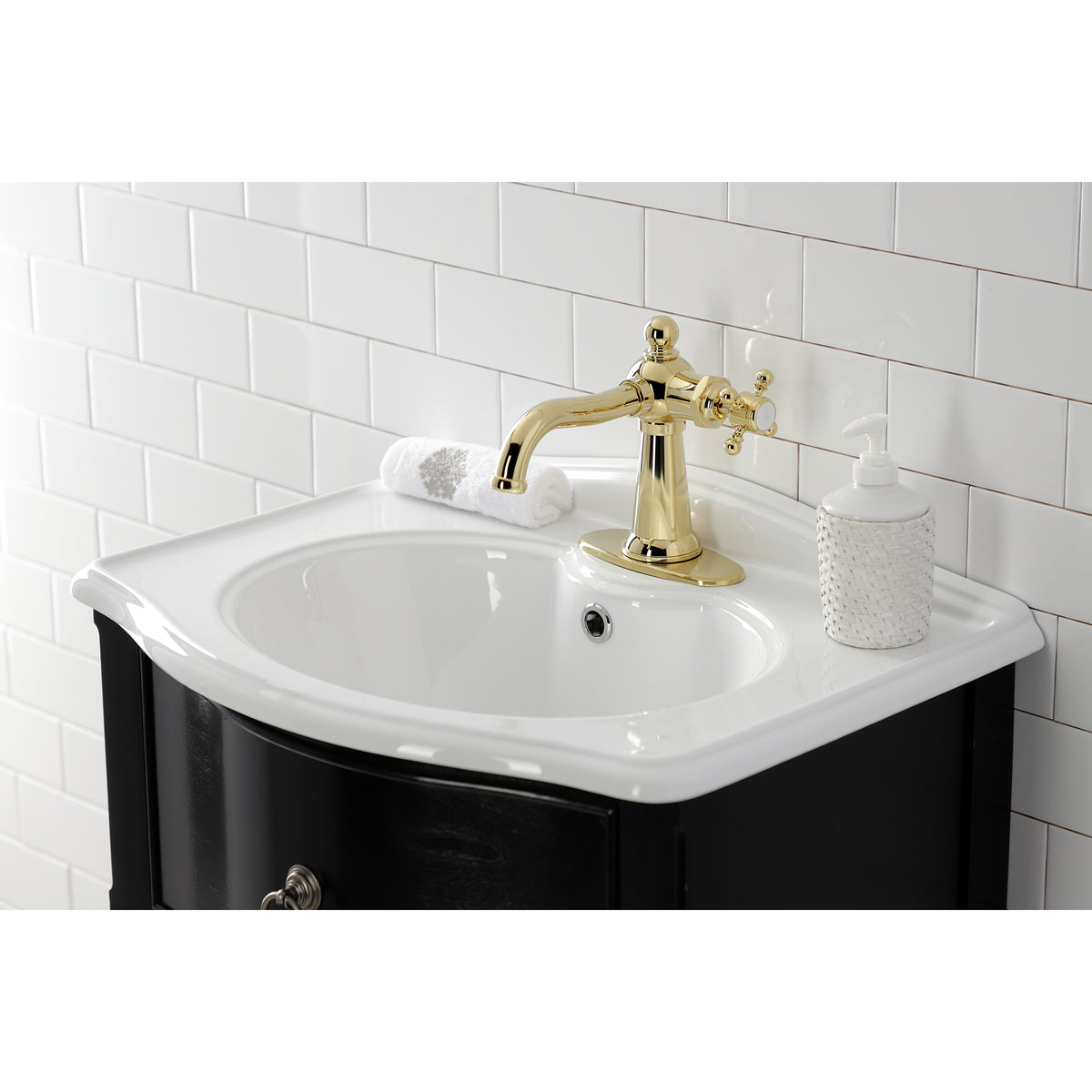 Kingston Brass KSD154BXPB Nautical Single-Handle Bathroom Faucet with Push Pop-Up
