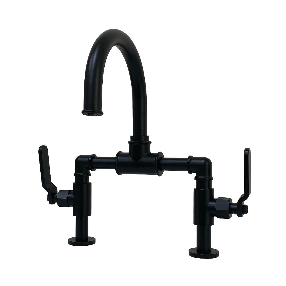 Kingston Brass KS2171KL Whitaker Industrial Style Bridge Bathroom Faucet with Pop-Up Drain