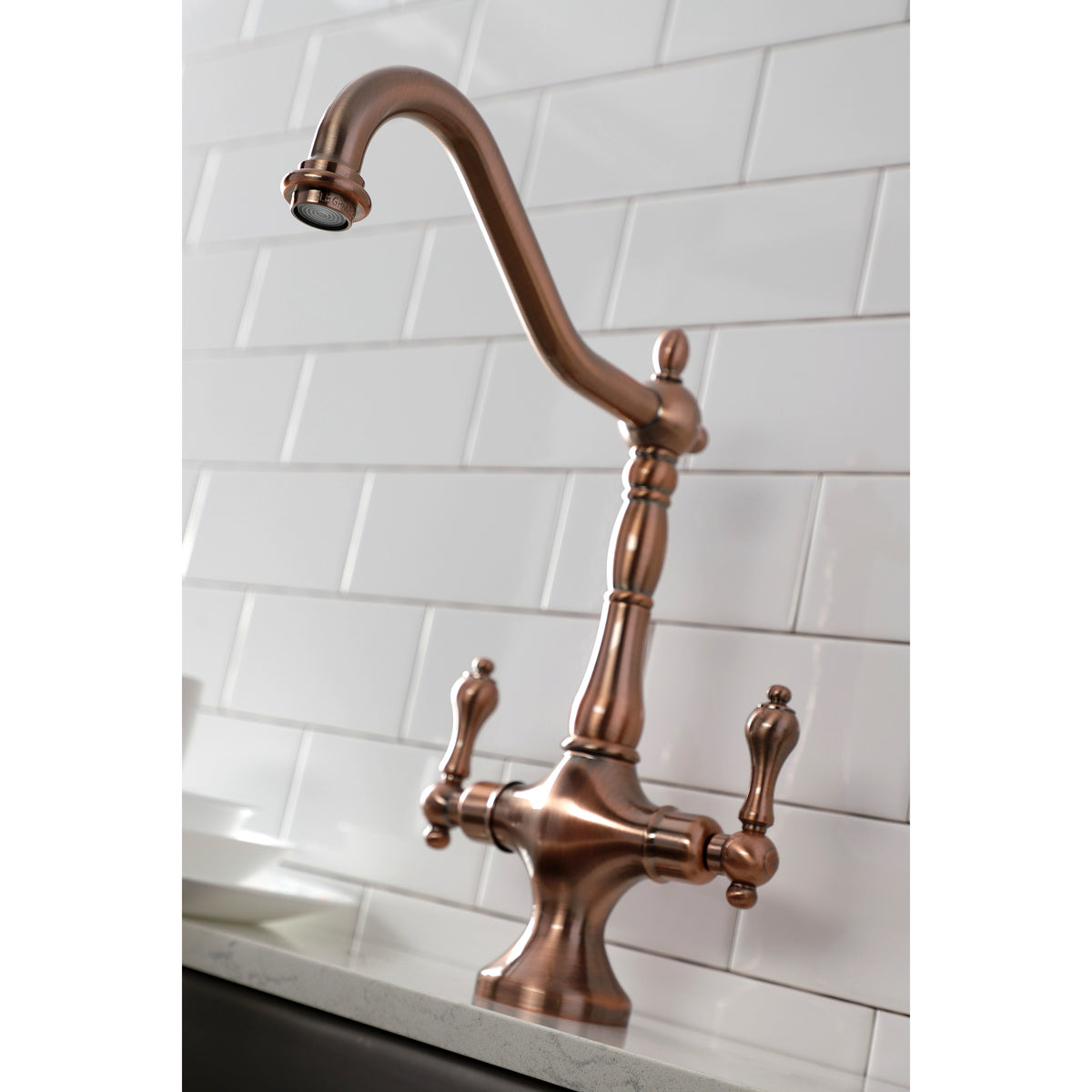 Kingston Brass KS1778ALBS Heritage 2-Handle Kitchen Faucet with Brass Sprayer