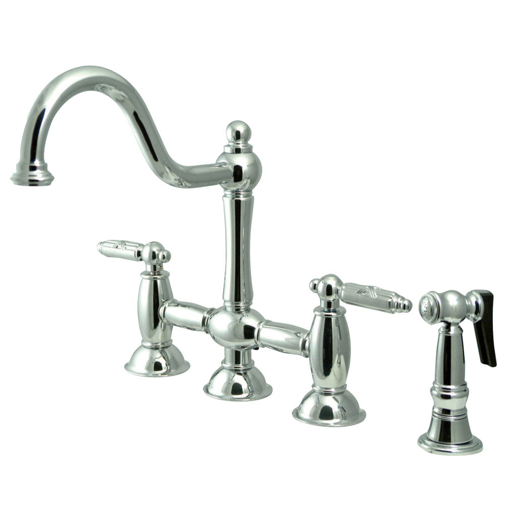 Kingston Brass KS3792GLBS Restoration Bridge Kitchen Faucet with Brass Sprayer