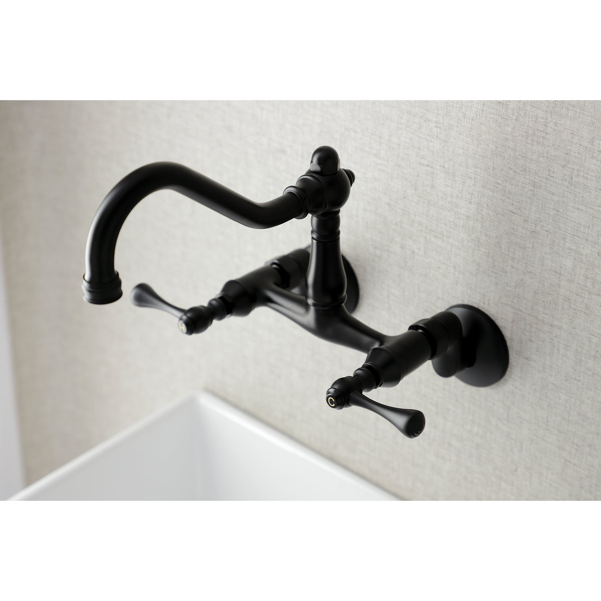 Kingston Brass KS322BLAC Vintage 6&quot; Adjustable Center Wall Mount Kitchen Faucet